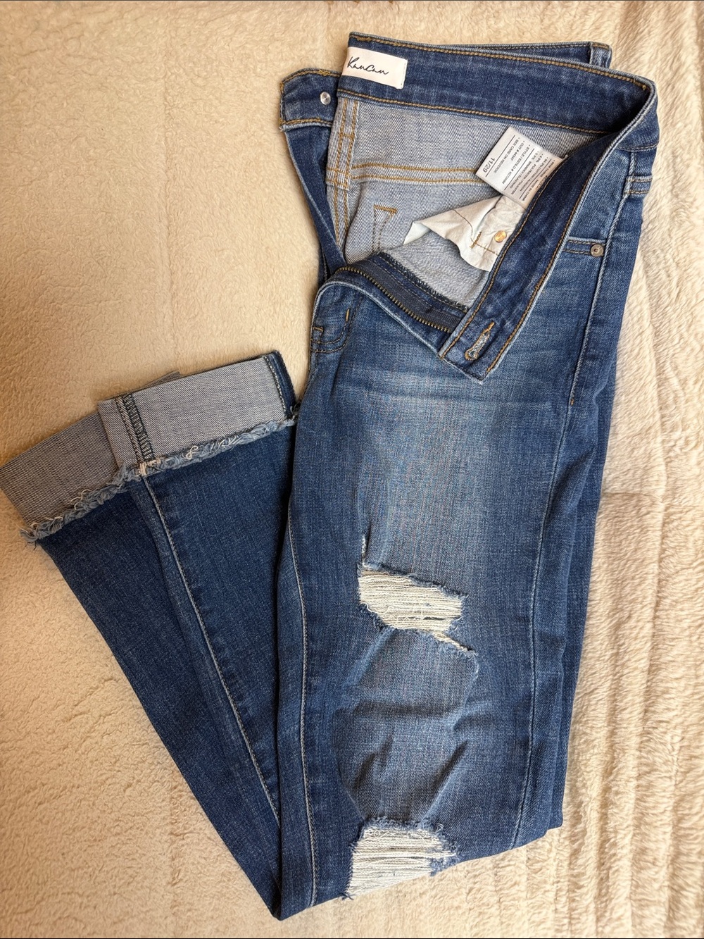 KanCan Dark Blue Distressed Cropped Jeans